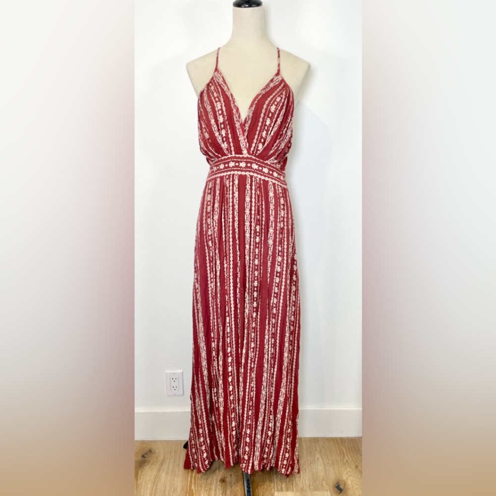 Angie Empire‎ Waist Maxi Dress Rusty Red Boho Size L Sweatheart neck